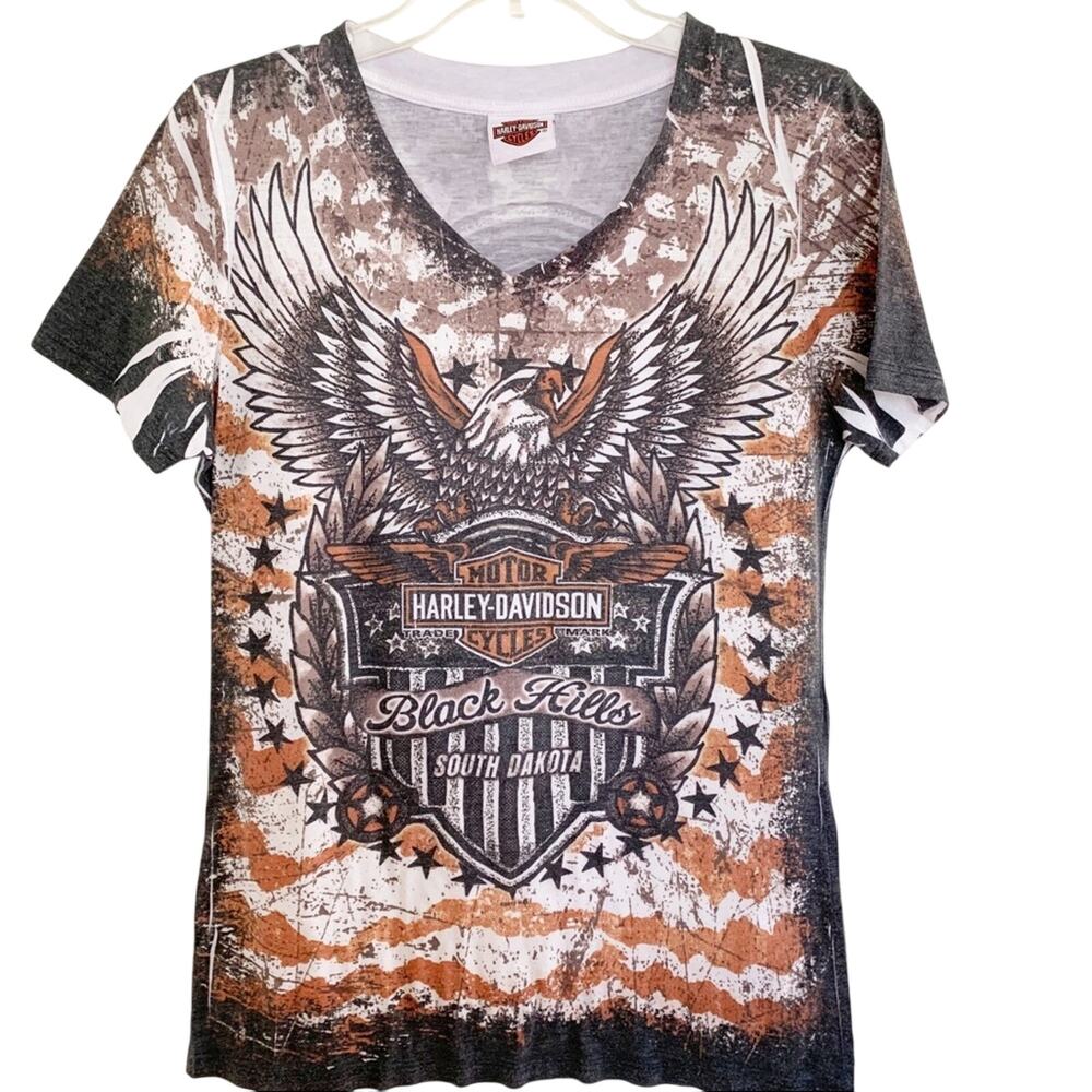 Harley Davidson All Over Print Black Hills SD Tee Medium